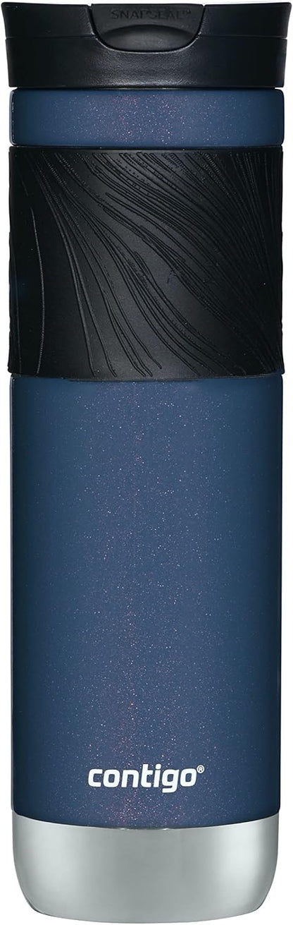 Contigo SNAPSEAL Insulated Stainless Steel Travel Mug with Grip 20oz. Blue Corn Transparent Satin & Midnight Berry
