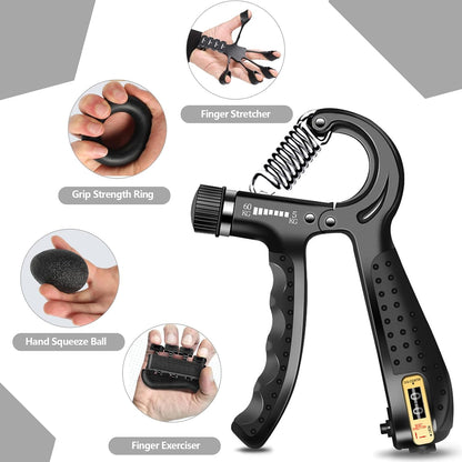 Hand Grip Strengthener Kit 5 Pack Adjustable Finger Forearm Hand Exerciser | Adjustable Grip Trainer, Finger Stretcher & Stress Ball Set for Strength Training & Hand Exercises