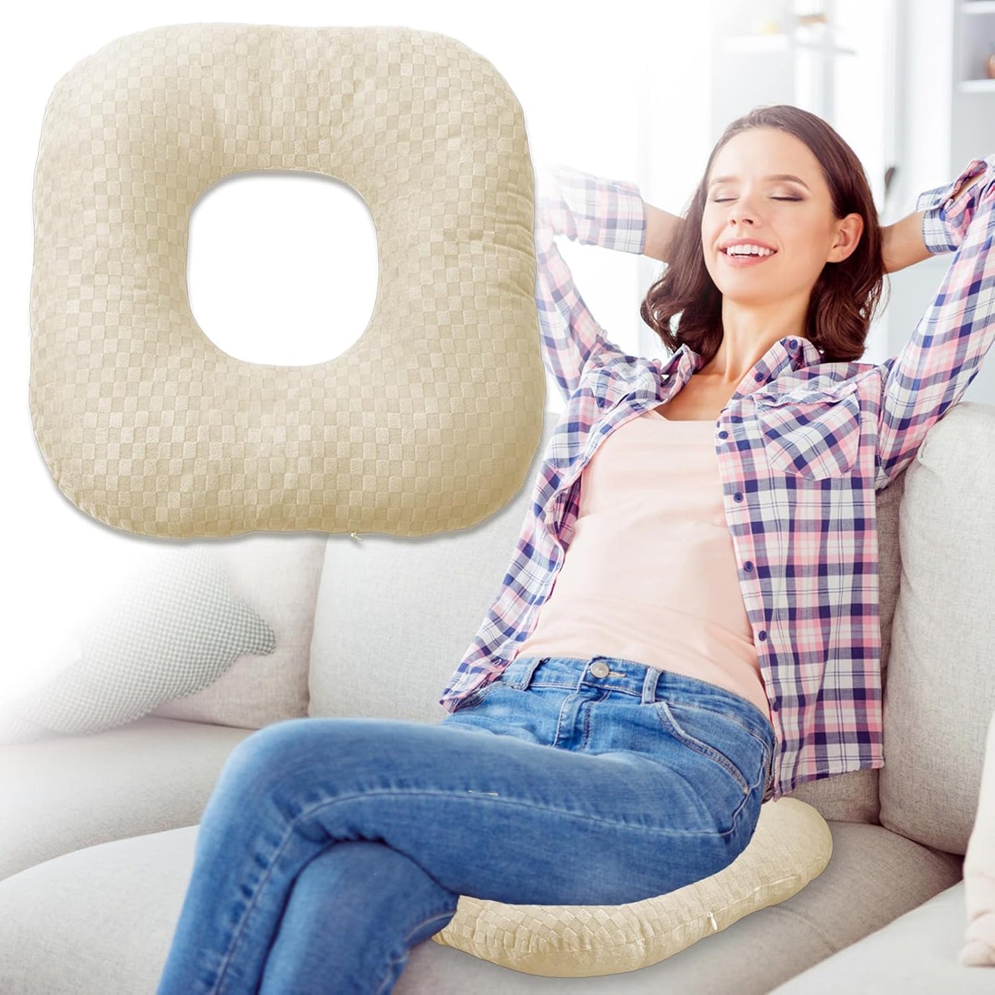 Stuffed Donut Pillow Seat Cushion | for Tailbone and Coccyx Pain, Hemorrhoids, Bed Sores, Pregnancy, Prostate, Surgery Recovery, Sitting Pressure Relief, for Home, Office and Car (Grey)