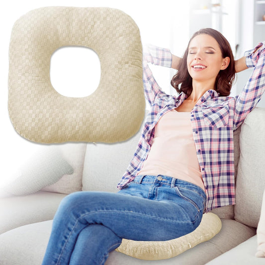 Stuffed Donut Pillow Seat Cushion | for Tailbone and Coccyx Pain, Hemorrhoids, Bed Sores, Pregnancy, Prostate, Surgery Recovery, Sitting Pressure Relief, for Home, Office and Car (Grey)