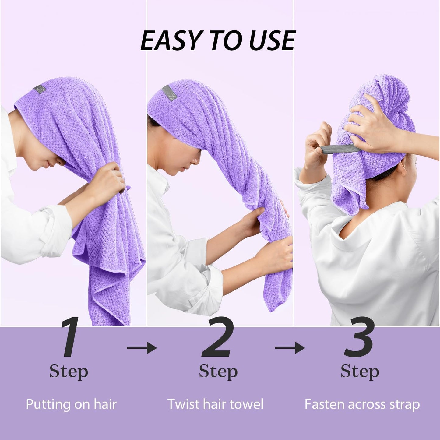 YFONG Large Hair Towel Wrap for Women, Super Absorbent Microfiber Hair Towel for Curly Hair, Fast Drying Hair Turbans with Elastic,Hair Drying Towel Wrap for Hair Care 26.3" X 40" (Blue)