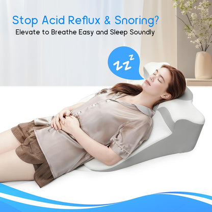Bed Wedge Pillow for Sleep Apnea, Acid Reflux& Snoring Relief, Post-Surgery Recovery Pillow with Ergonomic 3-in-1 Certified Memory Foam for Back, Neck& Head Support (Pearl White)