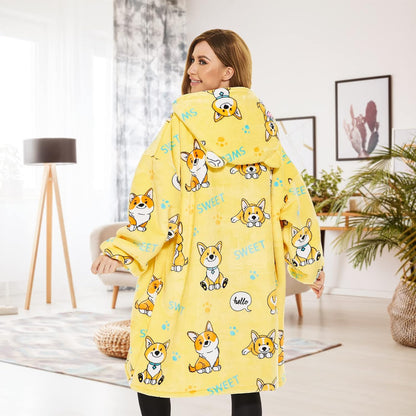 THREE POODLE Wearable Blanket Hoodie for Women, Oversized Sherpa Sweatshirt Blanket for Adults Men, Cozy Hooded Blankets, Gifts for Teen Girls Women Mom Sister
