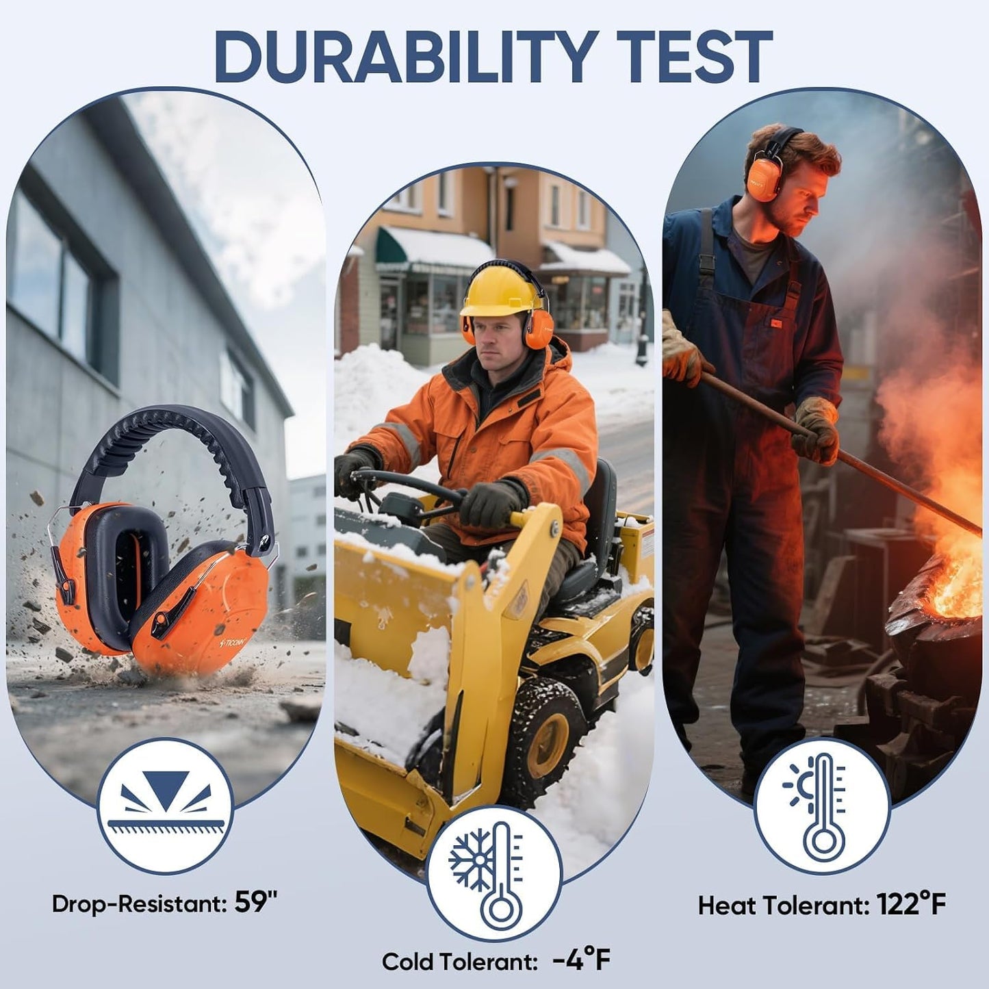 TICONN Noise Cancelling Ear Muffs for Adults, SNR 33dB Hearing Protection, Adjustable Safety Earmuffs for Construction