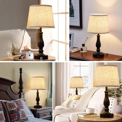 EJIAXIN Lamps for Bedrooms Set of 2, Brushed Nickel Bedside Lamps with USB C+A Ports,Dimmable Nightstand Lamps with Fabric Lampshade, Touch Table Lamp for Living Room Bedroom Office, Bulbs Included