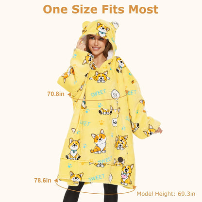 THREE POODLE Wearable Blanket Hoodie for Women, Oversized Sherpa Sweatshirt Blanket for Adults Men, Cozy Hooded Blankets, Gifts for Teen Girls Women Mom Sister