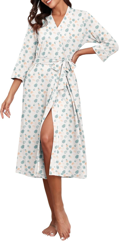 PrinStory Robes for Women 3/4 Sleeve Long Bath Robe XS-4XL
