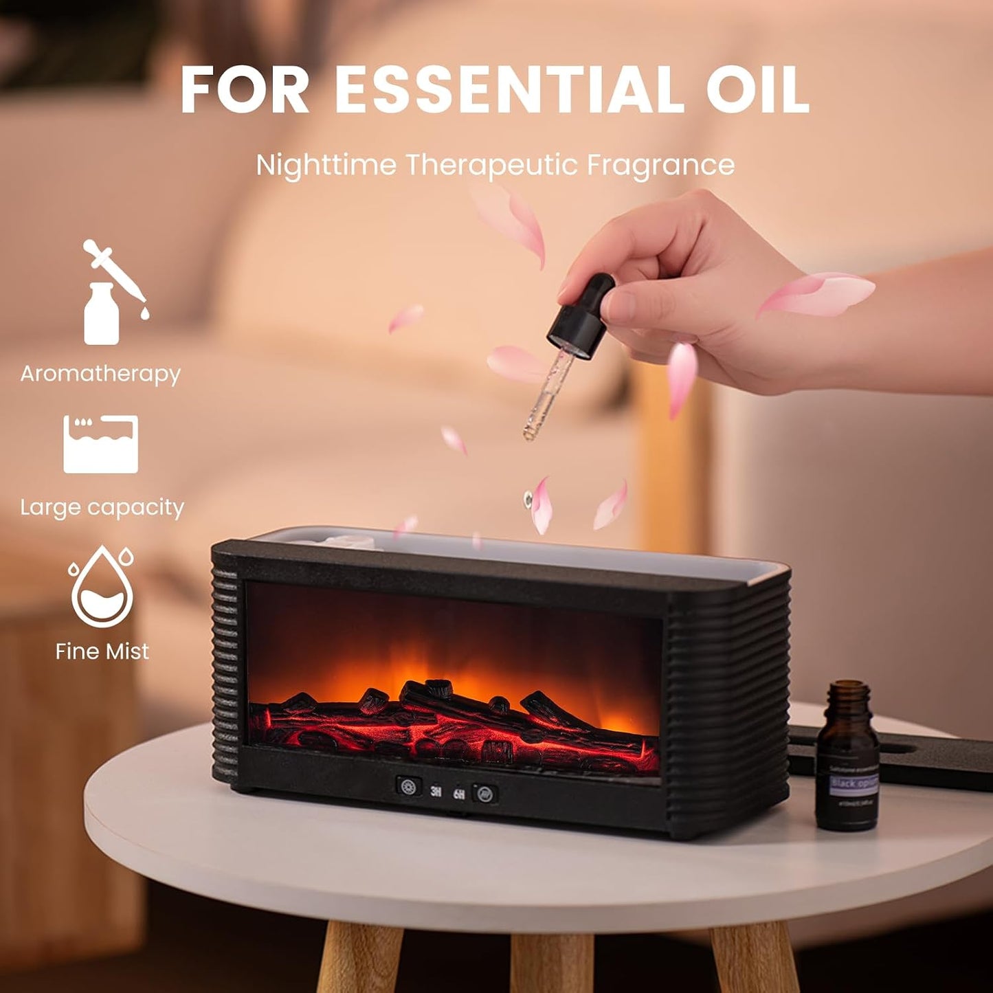 Colorful Flame Fire Diffuser Humidifier, Ultra-Quiet Aroma Essential Oils Aromatherapy Diffusers for Large Room, Bedroom, Office (Timeable, Waterless Auto off-150ml)
