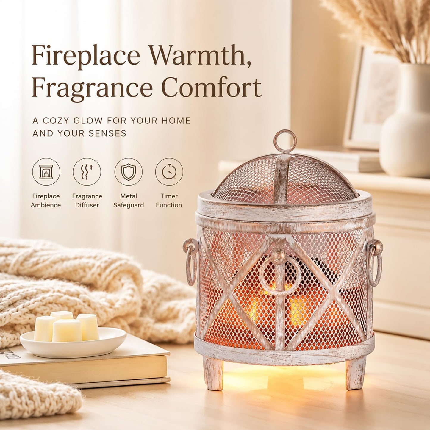 Dicimi Wax Melt Warmer,4-in-1 Electric Wax Melter,Oil Burner,Fireplace Wax Warmers, for Home Office Bedroom Aromatherapy Present and Decorations (Bronze, Fireplace Stove)
