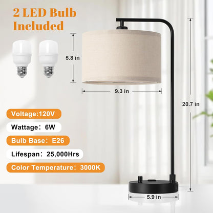 Innqoo Bedside Table Lamps for Bedroom Set of 2-Dimmable Nightstand Lamps with USB Port and Outlet,Modern Gold Lamps with Linen Shade,Tall Desk Lamps for Home Office Bedroom Living Room End Table