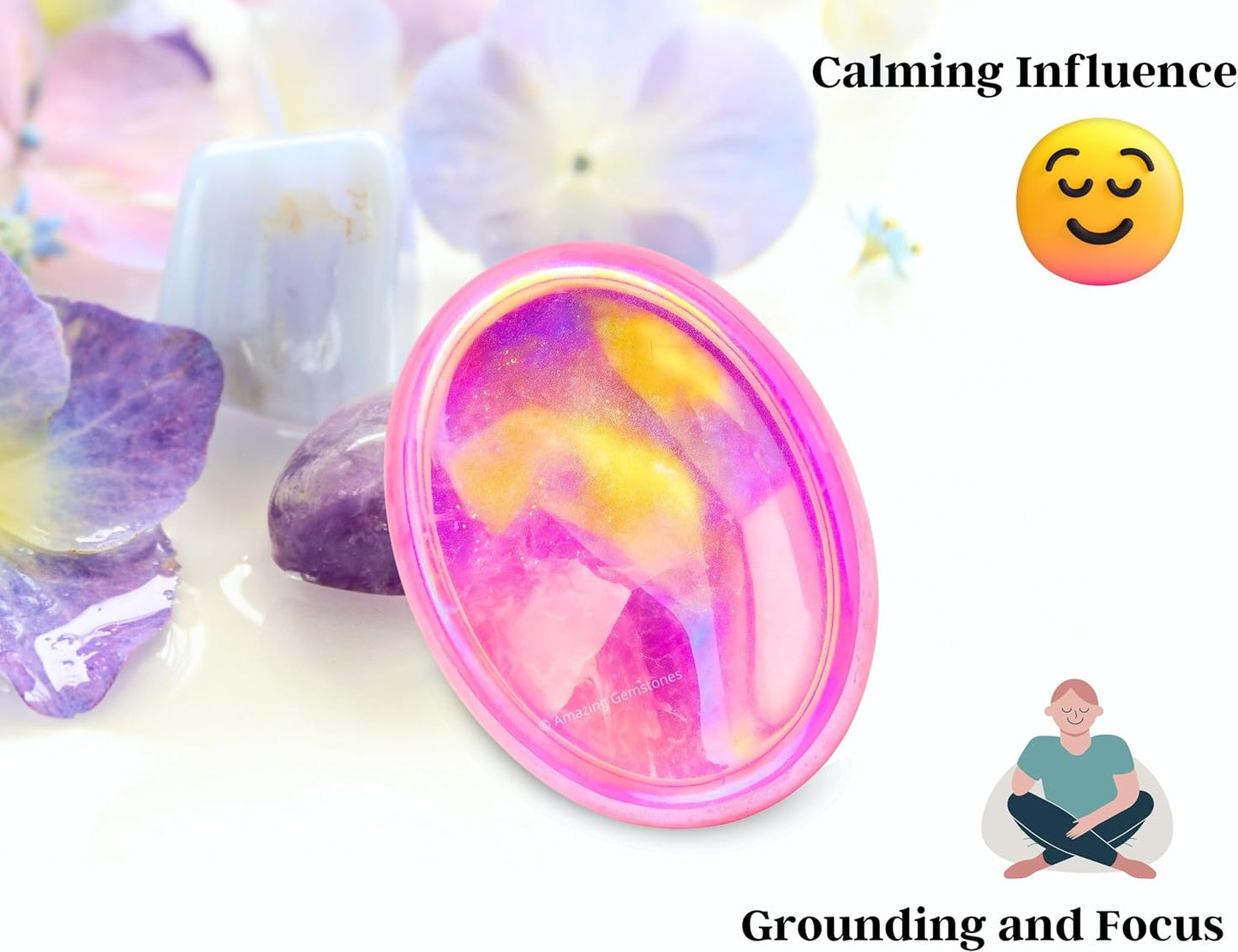 Amazing Gemstone Labradorite Thumb Worry Stone, Anxiety Stone, Healing Crystals - Piedra Crystal Fidget for Gift, Meditation, Calming, Relaxation, Stress Relief - Colors B