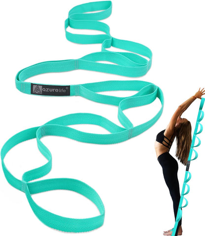 A AZURELIFE Premium Durable Stretch Straps with Loops, Stretching Strap for Physical Therapy, Multi-Loop Yoga Strap Fitness Exercise Strap for Yoga, Pilates, Dance, Flexibility&Exercise