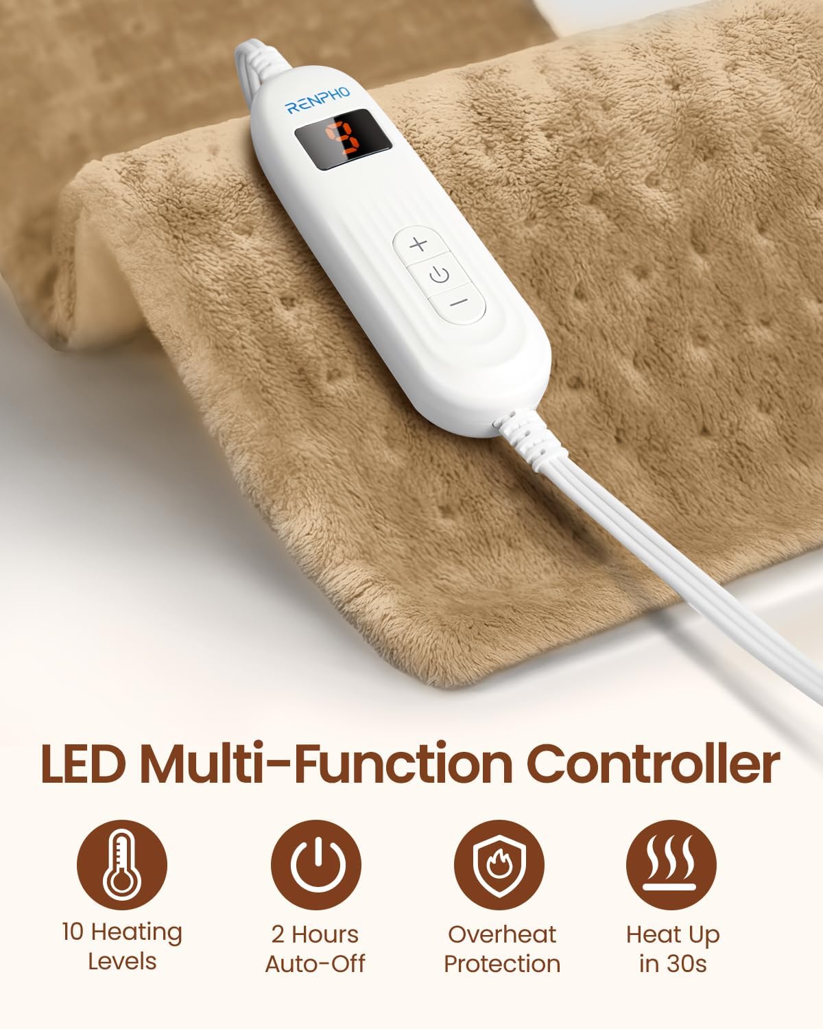 RENPHO Electric Heating Pad for Back with 10 Heat Levels