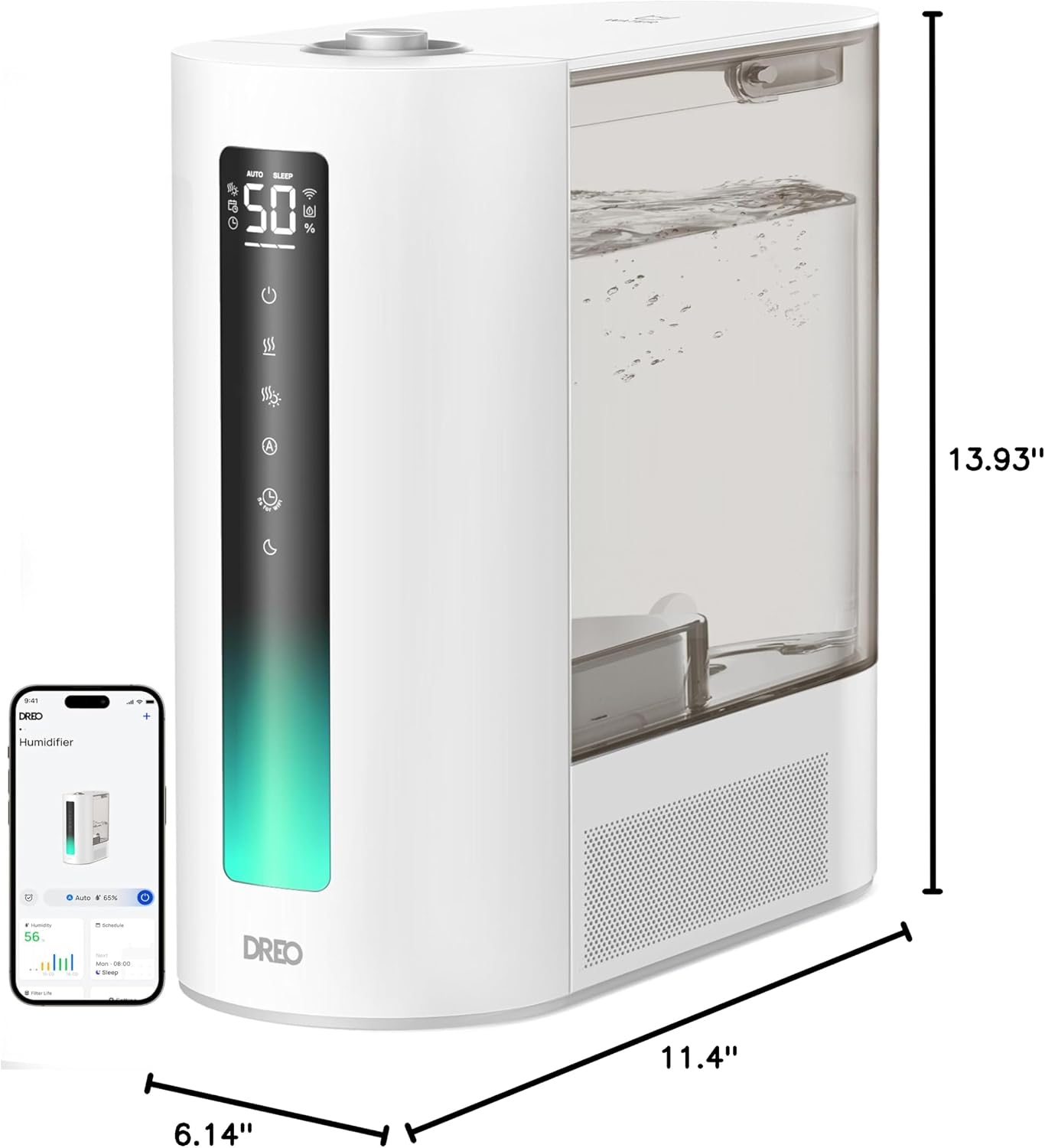 DREO 6L Smart Warm & Cool Mist Humidifiers for Bedroom HM713S | 60-Hour Quiet Runtime for Large Room, 500ML/HR Output, Smart Humidity Sensor, Indicator Light, Works with Alexa & Google