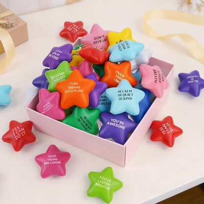SHQDD 12PCS Bulk Star Stress Balls for Adults & Kids - Motivational Quotes Soft Foam Stress Relief Squeeze Toys, Fidget Anxiety & Anger Relief at Work/School/Home, Perfect Party Favors (Multi-Color)