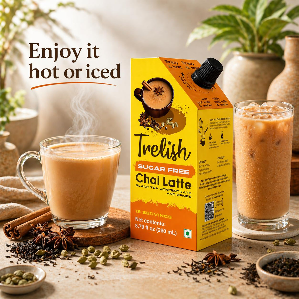 Trelish Sugar Free Chai Latte Super Concentrate | 13 servings | Black tea | Hot or iced | 8.79 fl oz