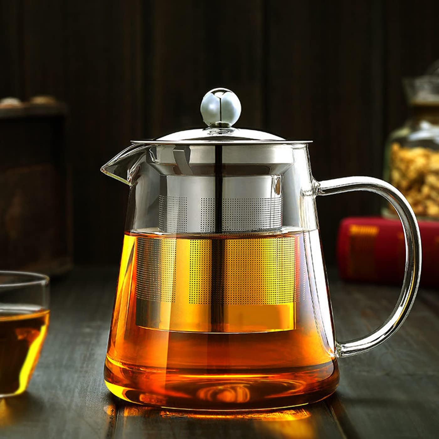 Glass Teapot with Removable Stainless Steel Infuser, Borosilicate Glass Tea Pot with Strainer,for Blooming Tea & Loose Leaf Tea, Microwave & Stovetop Safe（19oz ）