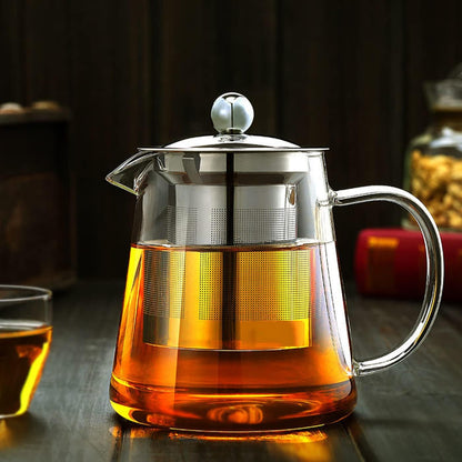 Glass Teapot with Removable Stainless Steel Infuser, Borosilicate Glass Tea Pot with Strainer,for Blooming Tea & Loose Leaf Tea, Microwave & Stovetop Safe（19oz ）