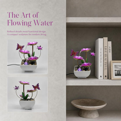 Tabletop Fountain,Indoor Water Fountain,Home Fengshui Décor Zen Relaxation Soothing Sound Machine for Office,Living Room,or Bedroom,Green Lotus,Hummingbird & Pink Flower,9.1inch