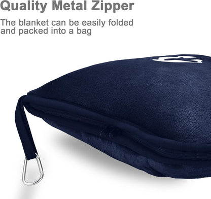 Travel Blanket and Pillow Compact, Premium Soft 2 in 1 Airplane Blanket with Soft Bag Pillowcase，Hand Luggage Sleeve and Backpack Clip (Checkered Black)