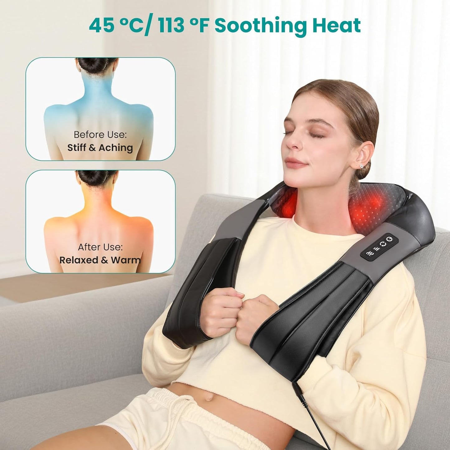 Nekteck Heated Shiatsu Neck Massager with Bag for Pain Relief, NOT Cordless