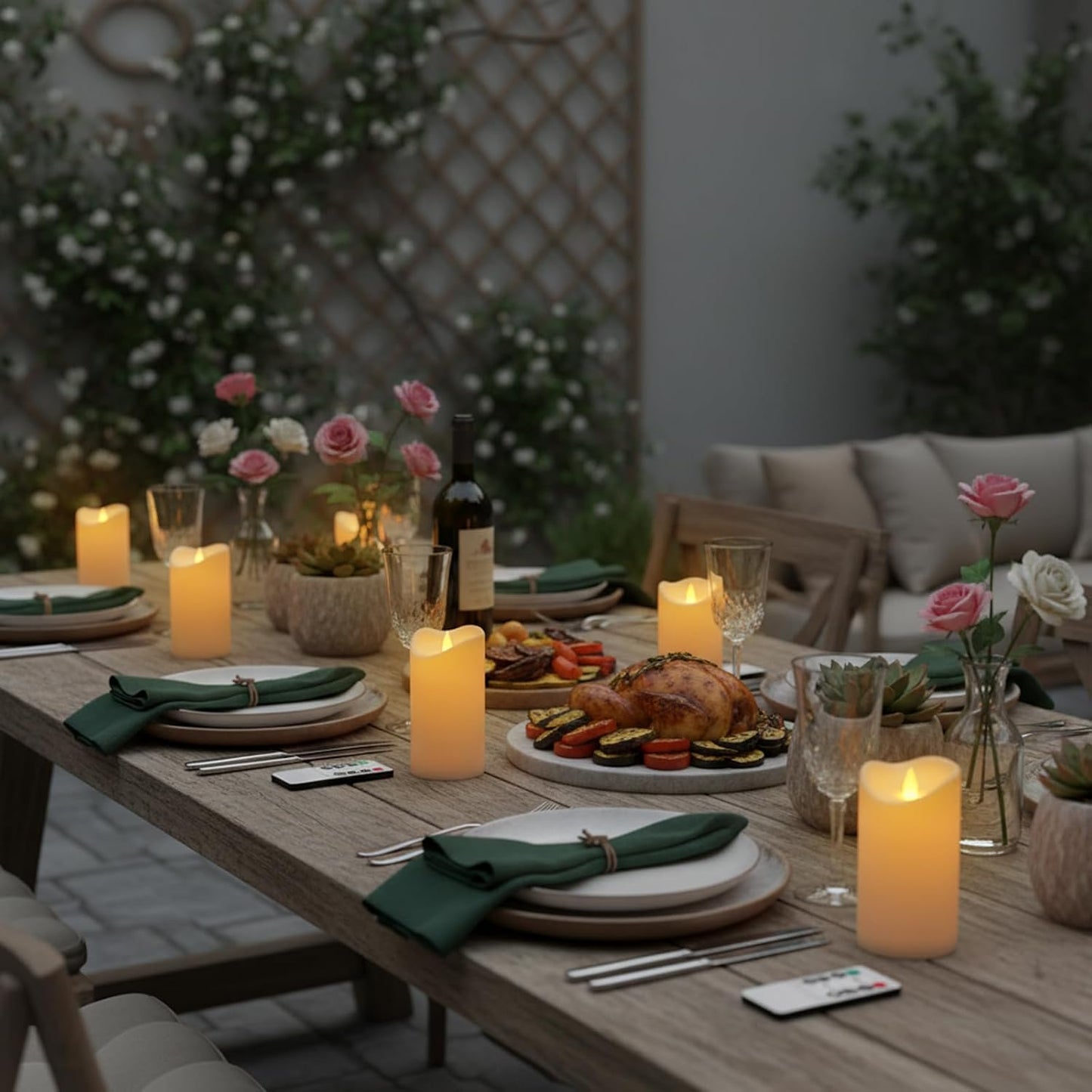 Flameless Candles 4" 5" 6" Set of 3 Outdoor Indoor Ivory Pillars Battery Operated Flickering Candles with Cozy Climbing Flame Effect, 8-Key Remote Timer, Plastic LED Candles for Wedding Decor