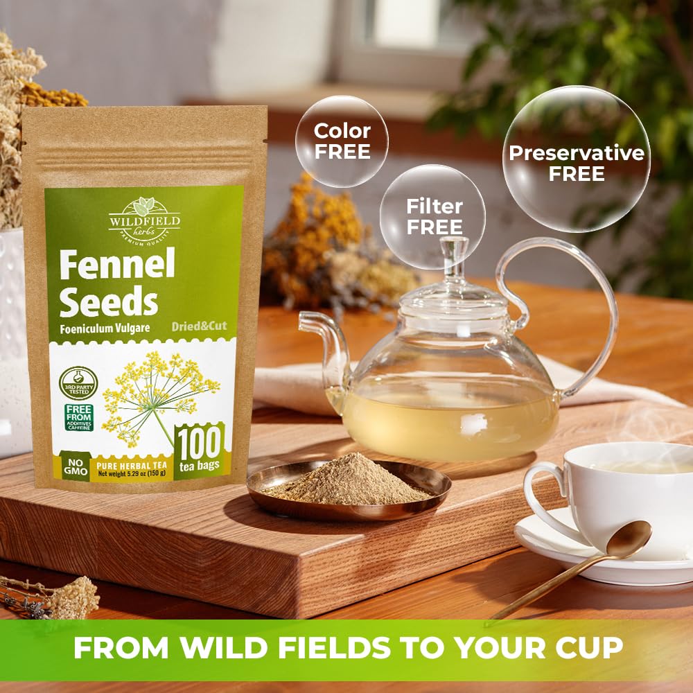 100 Bags Fennel Tea Fennel Seed Tea Herbal (Foeniculum Vulgare) - 100 Count 1.5g Bags Herb Hinojo