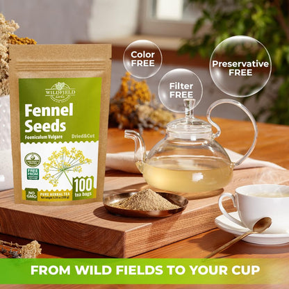 100 Bags Fennel Tea Fennel Seed Tea Herbal (Foeniculum Vulgare) - 100 Count 1.5g Bags Herb Hinojo