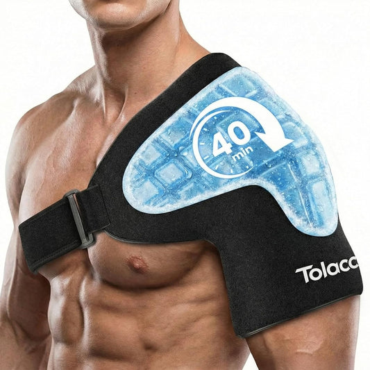 Tolaccea Shoulder Ice Pack Brace with Integrated Triple-Layer Coldfocus Gel, Shoulder Compression Frozen Sleeve with 40-Min Cold & Hot Therapy for Rotator Cuff, Tendonitis, Surgery Recovery
