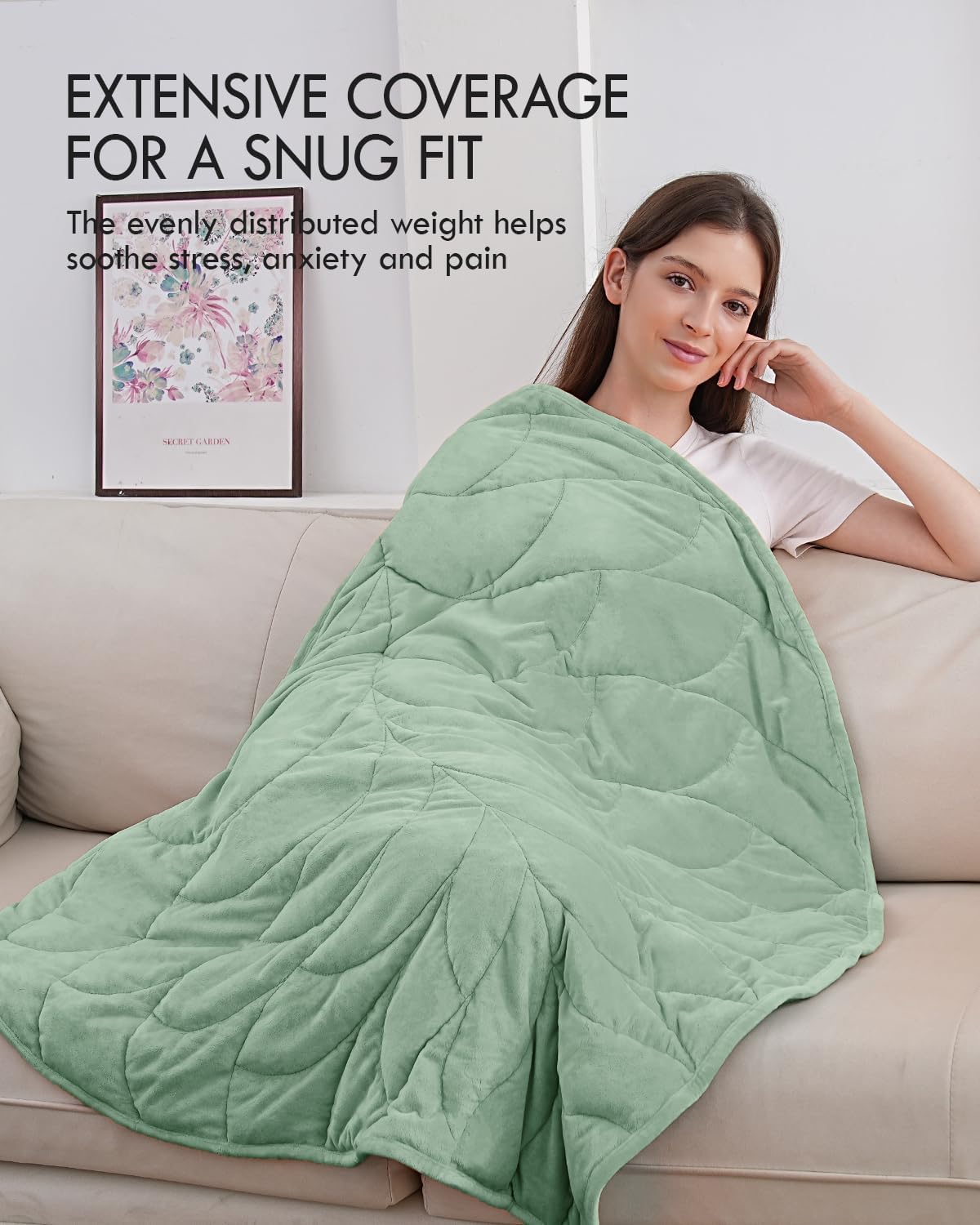 Kaisa Weighted Lap Blanket 7 lbs 41" x 53", Cozy Luxury Crystal Velvet Small Weighted Blanket for Adults, Portable Travel Weighted Blanket for Relaxation, All-Season Blanket, Machine Washable, Green