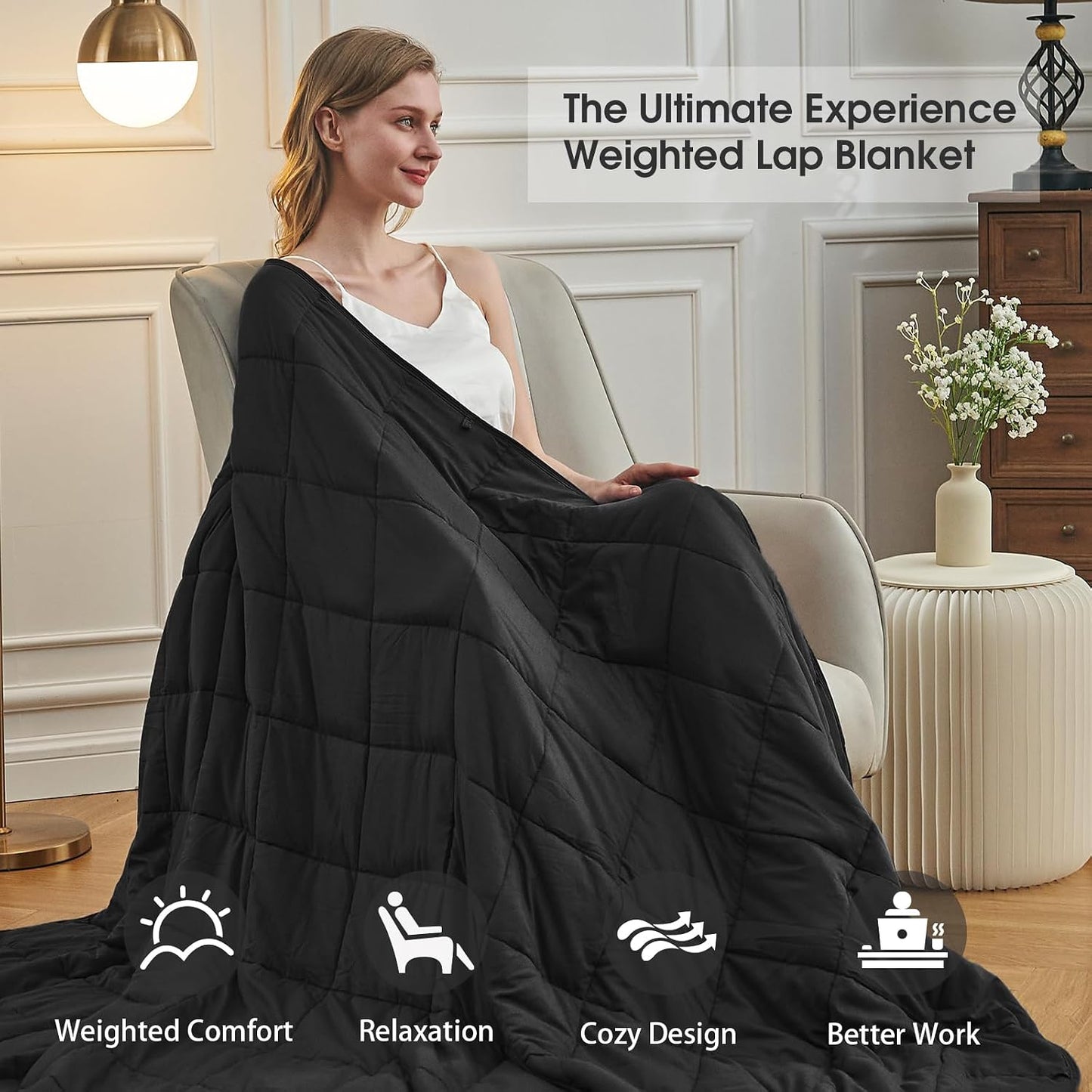 Weighted Lap Blanket for Adults 5lbs, 24"x29" Cooling Heavy Throw Blanket, Portable Travel Weighted Blankets, Soft Small Blankets Gift for Sleeping, Navy Blue
