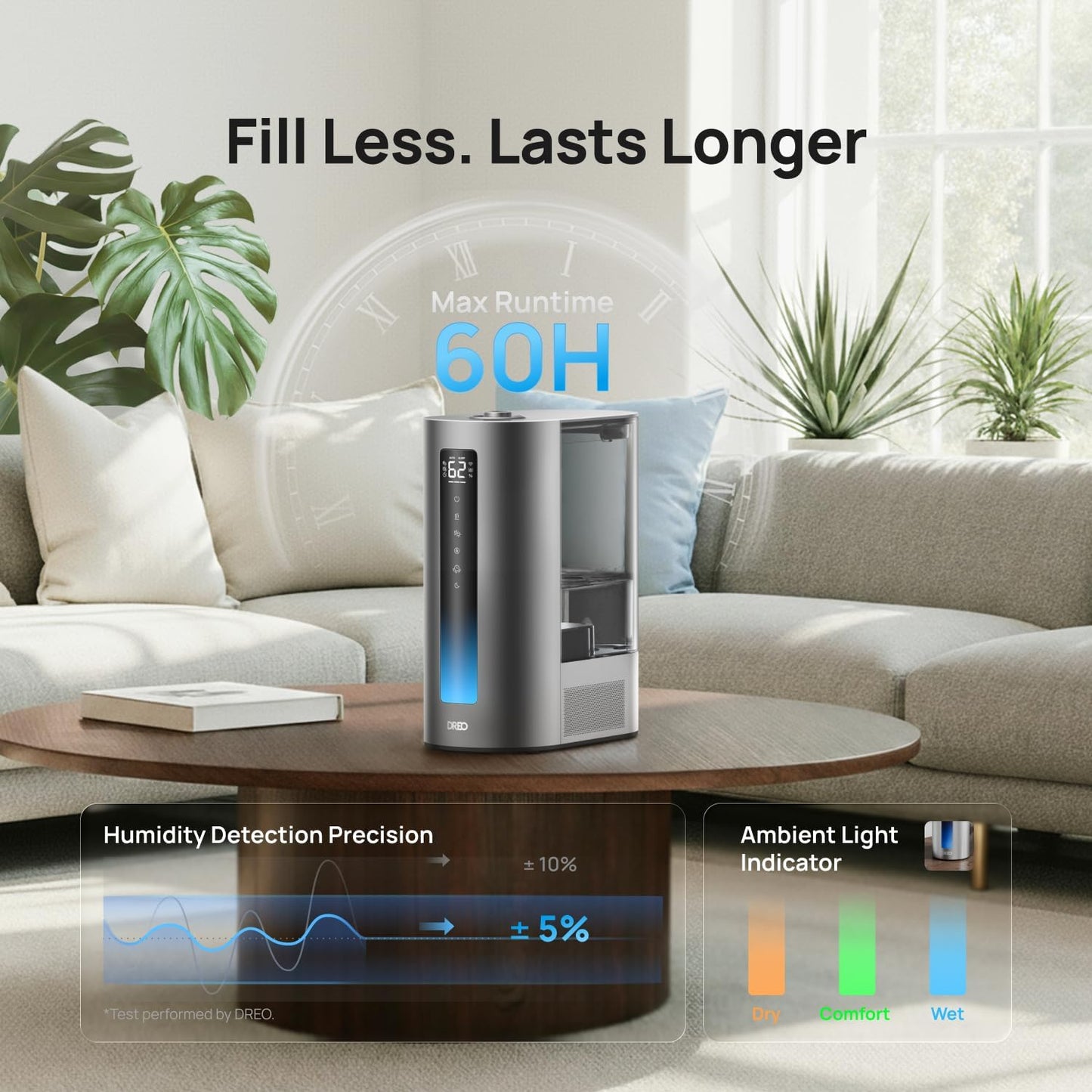 DREO 6L Smart Warm & Cool Mist Humidifiers for Bedroom HM713S | 60-Hour Quiet Runtime for Large Room, 500ML/HR Output, Smart Humidity Sensor, Indicator Light, Works with Alexa & Google
