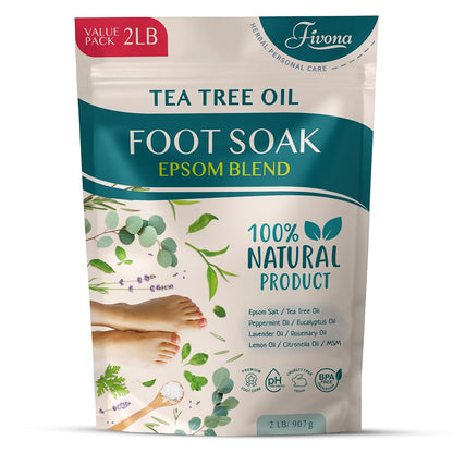 Fivona Tea Tree Foot Soak Blend 14.1 oz - Epsom Salt with Essential Oils for Healthy Toenails, Soothing Relief, Callus Softening - Pedicure Therapy for Soft, Rejuvenated Feet