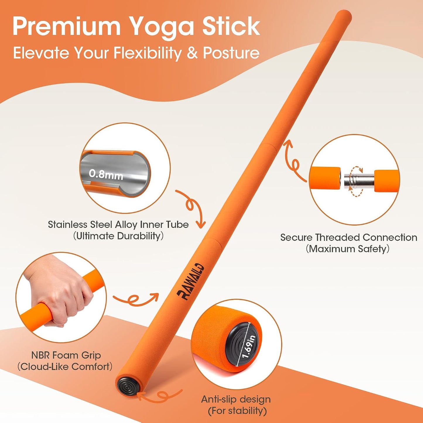 Yoga Stick, Upgraded 5ft Sturdy Steel Mobility Stick, Adjustable Exercise Equipment for Stretching, Flexibility & Balance, Physical Therapy & Posture Correction, Shoulder & Back Relaxation