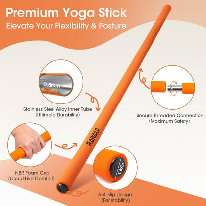 Yoga Stick, Upgraded 5ft Sturdy Steel Mobility Stick, Adjustable Exercise Equipment for Stretching, Flexibility & Balance, Physical Therapy & Posture Correction, Shoulder & Back Relaxation