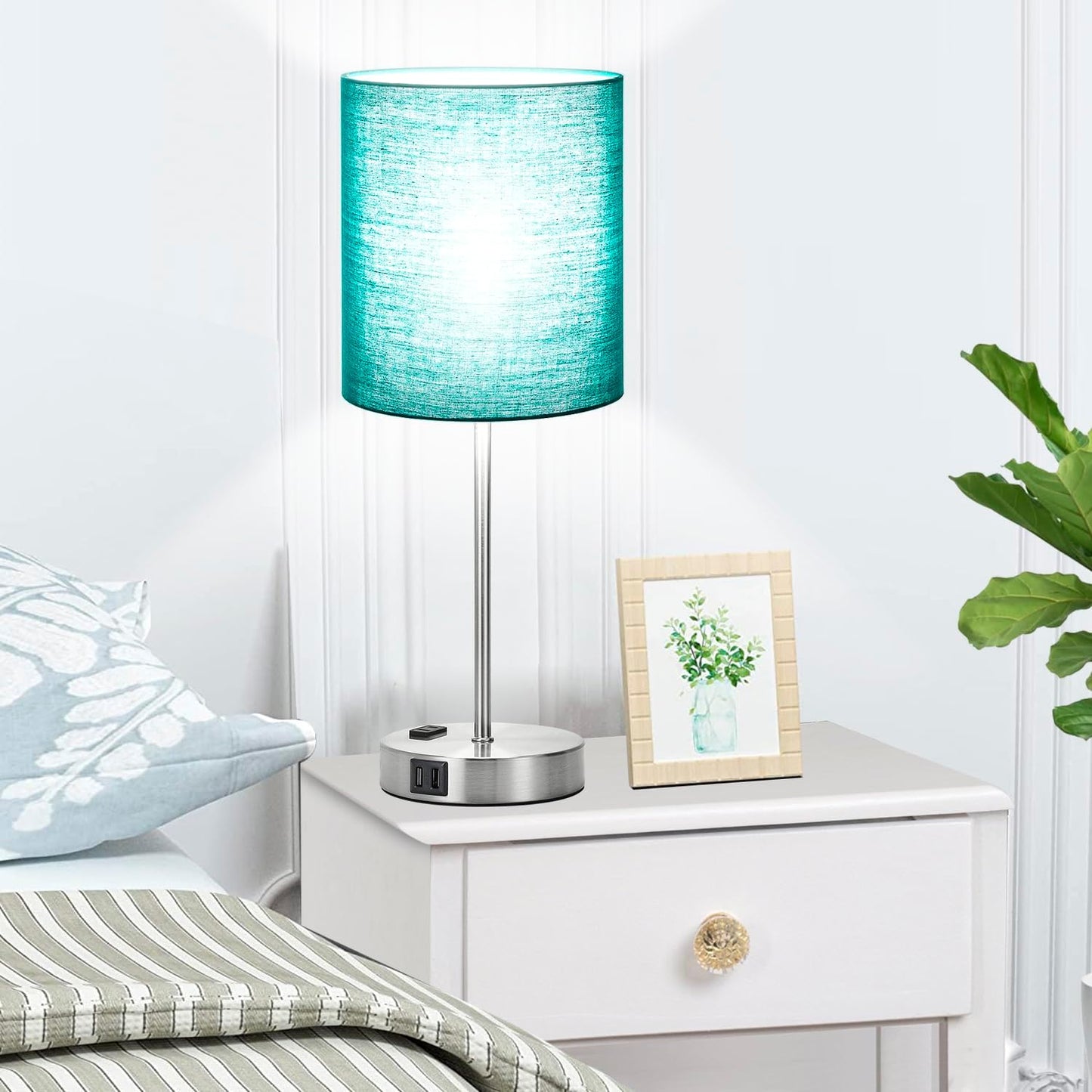 Set of 2 Touch Control Table Lamps with 2 USB & AC Outlet, 3-Way Dimmable Bedside Nightstand Lamps for Bedroom Living Room Nursery, 800 Lumens 5000K Daylight Bulbs Included