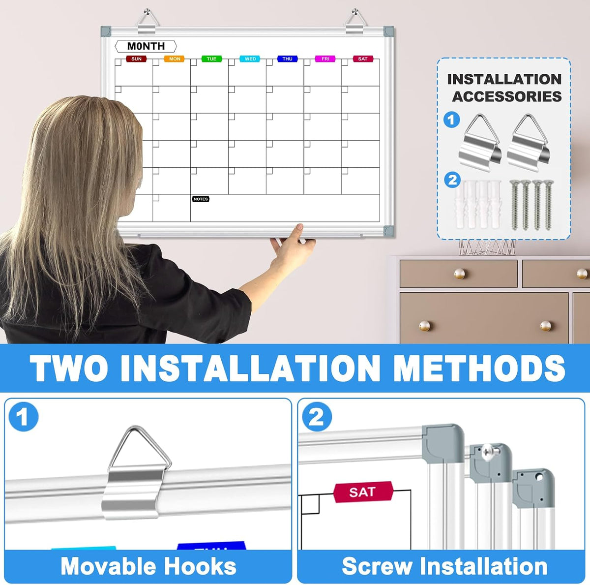 Dry Erase Board Calendar for Wall, 36" x 24" Monthly Whiteboard