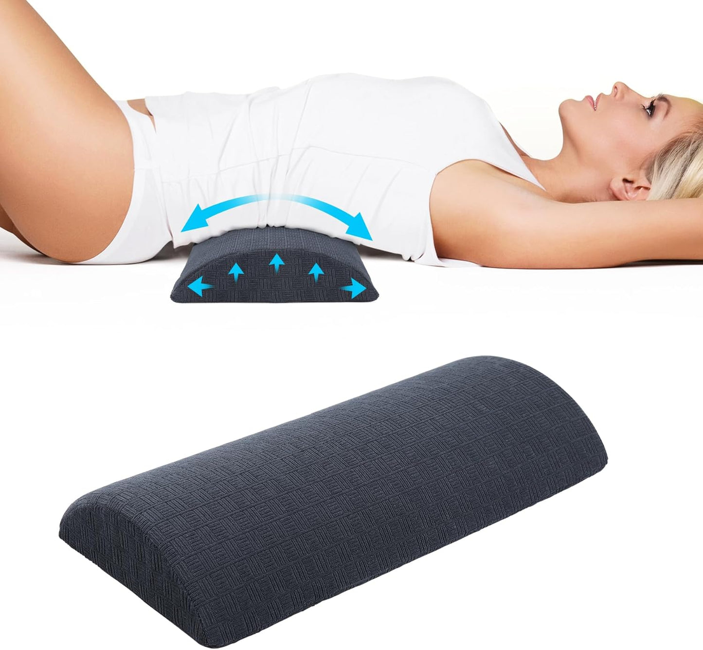 Cozyhealth - 3.15"H*23.6"L - Soft Lumbar Pillow for Sleeping, Memory Foam Back Lumbar Support Cushion for Lower Back Pain Relief Bed Waist Sleep Support Pillow for Side, Back Sleepers (White, Large)