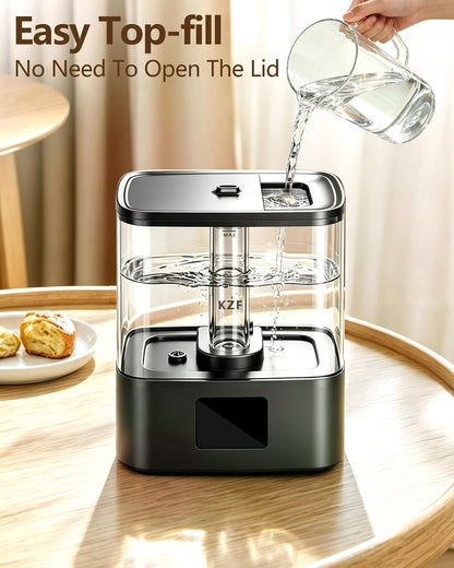 KZF 4L Top Fill Humidifiers for Bedroom & 40H Runtime - Cool Mist Humidifier, 3 Mist Levels, 8H Timer, Essential Oil Tray, Humidity Display, Quiet for Baby, Plants, Large Room (Black, 4, Liters)
