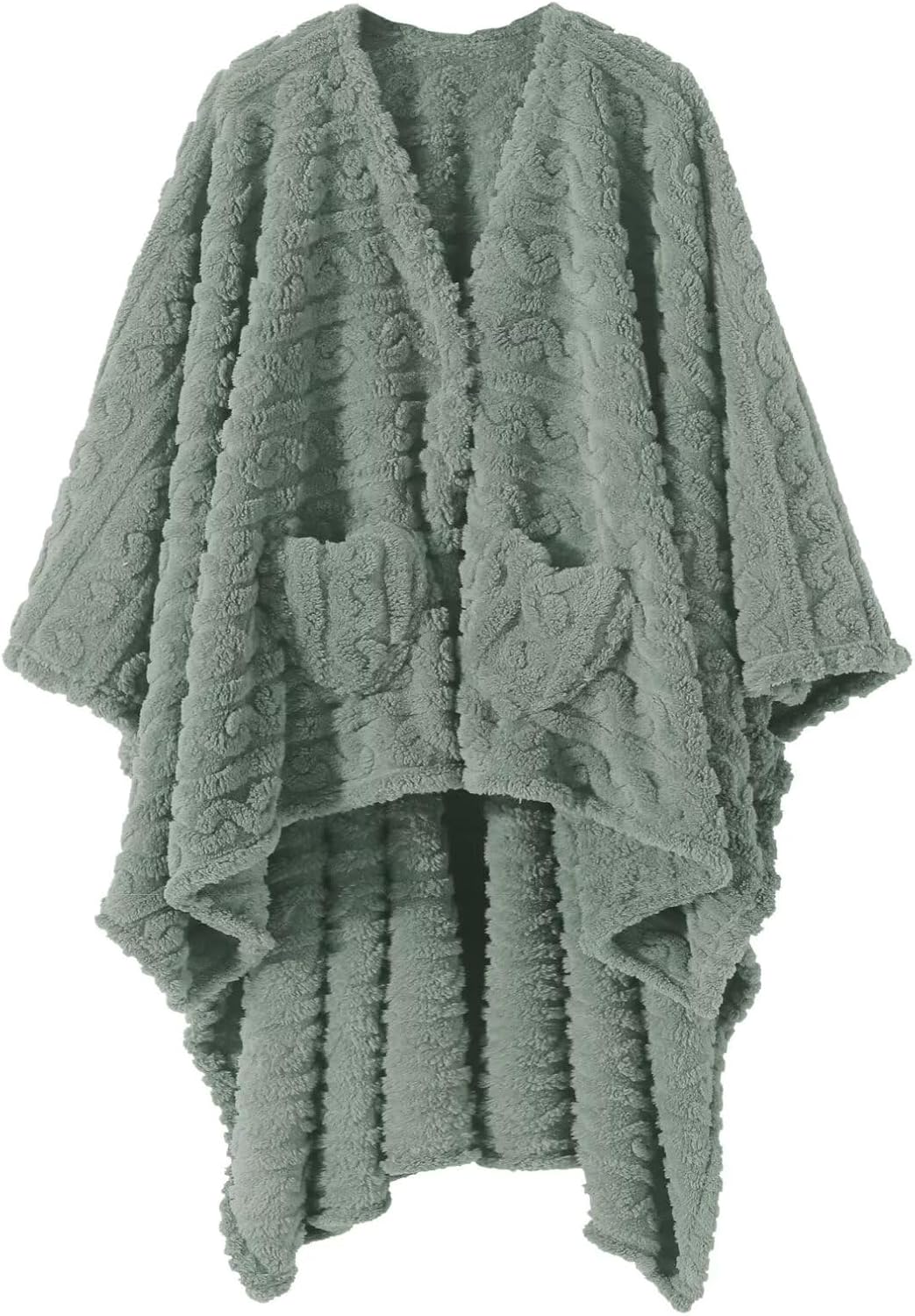 Wearable Blanket Poncho Cape Wrap for Adult, Cozy Sherpa Fleece Pocketed Shawl TV Throw Blankets for Office and Lounge(Purple,58'' x 64'')