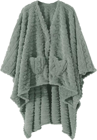 Wearable Blanket Poncho Cape Wrap for Adult, Cozy Sherpa Fleece Pocketed Shawl TV Throw Blankets for Office and Lounge(Purple,58'' x 64'')
