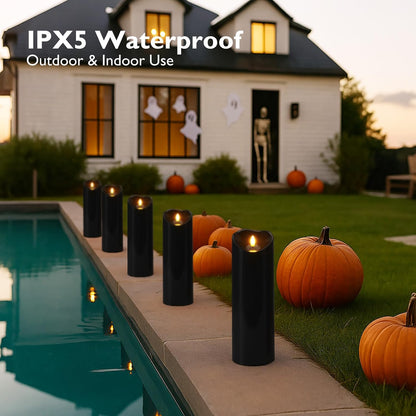 Homemory 6"x3" Outdoor Waterproof Flameless Candles, LED Candles, Battery Operated Candles with Remote and Timers, Electric Fake Plastic Pillar Candles, Ivory White, Set of 2