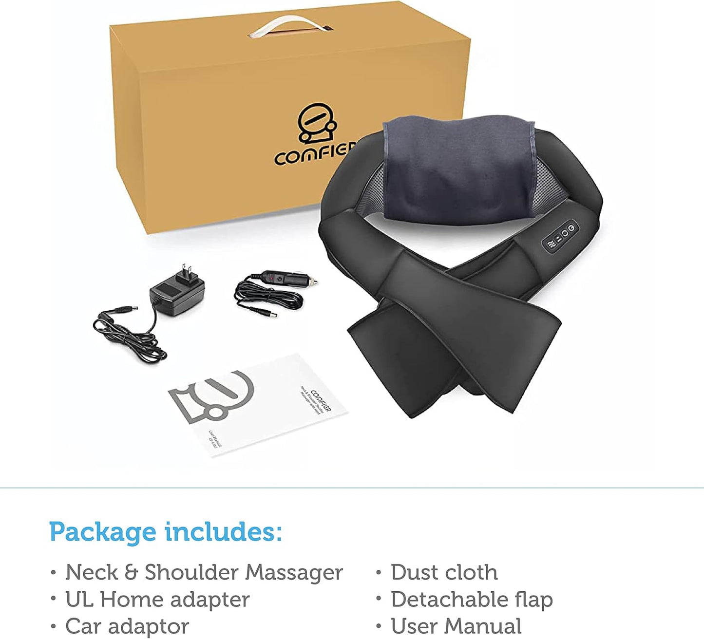 COMFIER Cordless Neck and Shoulder Massager with Heat, Wearable 4D Shiatsu Deep Tissue Kneading for Desk Workers and Drivers, Hands-Free Straps, FSA Eligible HSA Gift