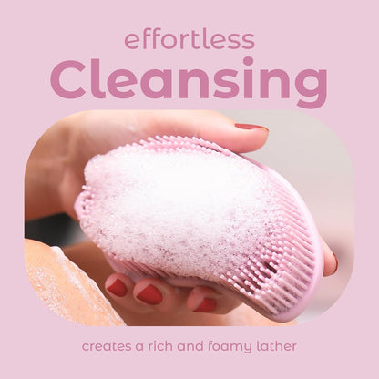 MainBasics Silicone Body Scrubber, Pink, Exfoliate | Dual-Sided, Shower Exfoliator, For Men & Women, Loofah Alternative