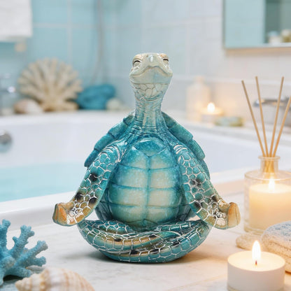 Hodao 2PCS Sea Turtle Meditation Yoga Decor Garden Figurines Sea Turtle Meditating Coastal Beach Decorations, Zen Yoga Resin Statues for Home Office Decor Home Calming Gifts for Mom, Nature Lovers