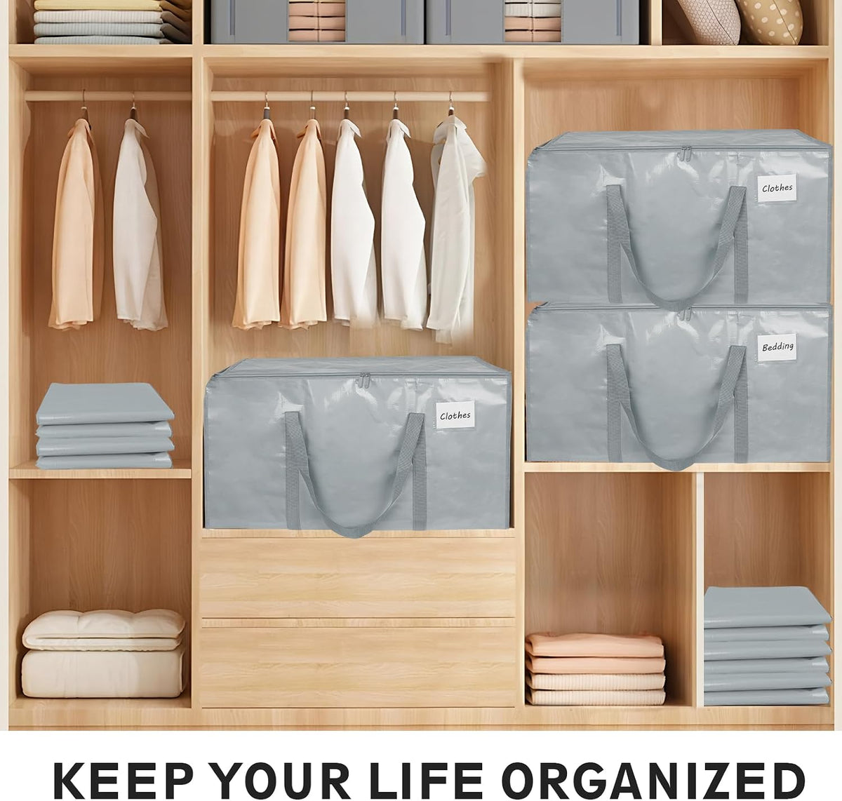 Moving Bags Extra Large - Heavy Duty Storage Totes with Wrap-Around Handles & Reinforced Zippers - Foldable Moving Box Alternative, Water-Resistant for Dorm, Closet & Under Bed Storage (Clear)