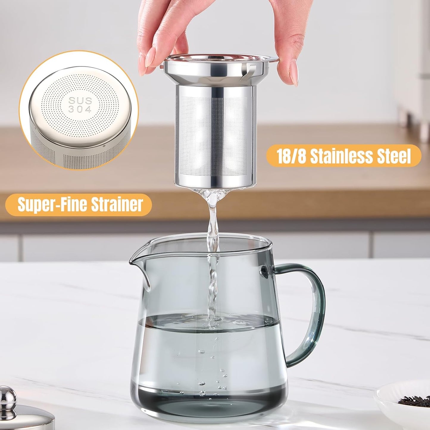 PARACITY Glass Teapot Stovetop 18.6 OZ, Borosilicate Clear Tea Kettle with Removable 18/8 Stainless Steel Infuser, Teapot Blooming and Loose Leaf Tea Maker Tea Brewer for Camping, Travel (550ML)