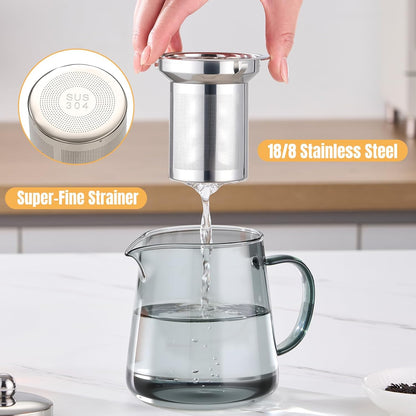 PARACITY Glass Teapot Stovetop 18.6 OZ, Borosilicate Clear Tea Kettle with Removable 18/8 Stainless Steel Infuser, Teapot Blooming and Loose Leaf Tea Maker Tea Brewer for Camping, Travel (550ML)