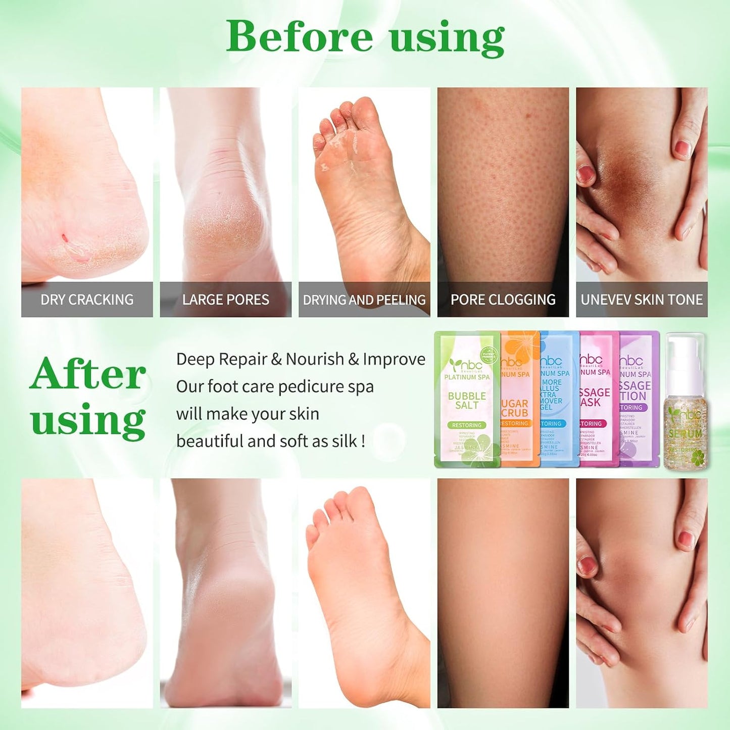 Pedicure Kit Foot Soak Set: Bubble Salt, Sugar Scrub, Massage Mask, Massage Lotion in a Box, 4 Step Foot Spa Kit for Dry Feet, Softens Calluses, Tired Feet（3 Set Lavender) - Colors A