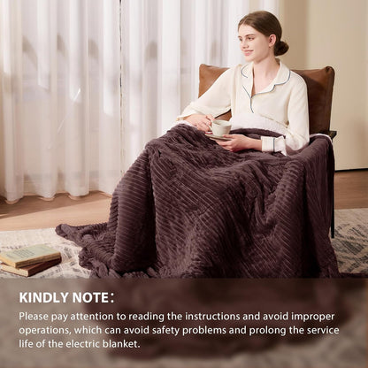 Homemate Heated Blanket Electric Throw - 50"x60" Heating Blanket Throw 1/2/4/6/8 Hours Auto-Off 10 Heat Levels Over-Heat Protection Soft Flannel Sherpa Heater ETL Certification